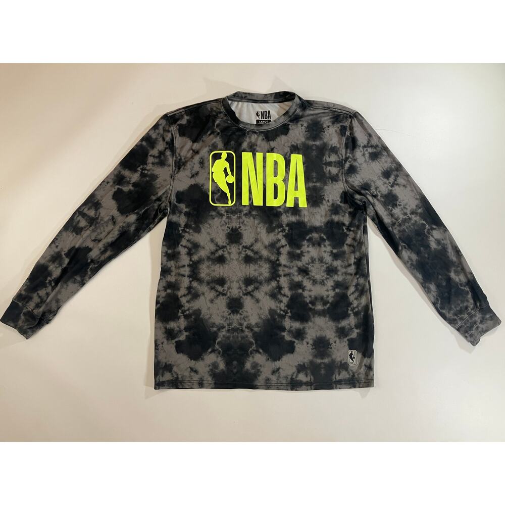 NBA Men’s Large Black Gray Tie Dye Long Sleeve Performance Shirt Neon Logo